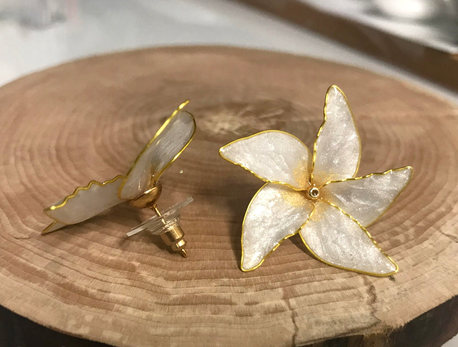 Handmade Sampaguita Flower Stud Earrings: Philippine Pearl Jewelry