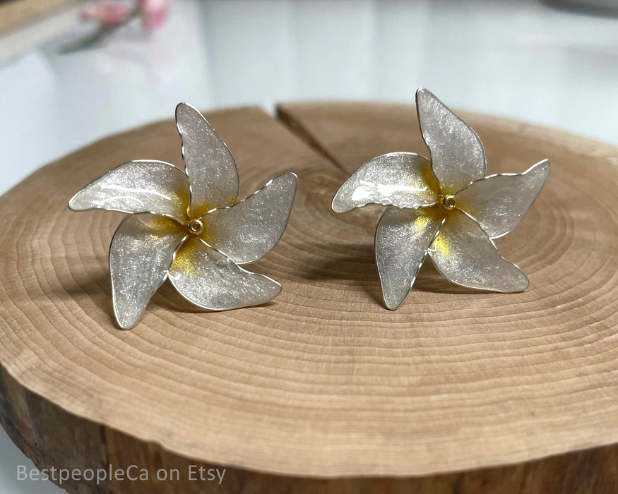 Handmade Sampaguita Flower Stud Earrings: Philippine Pearl Jewelry