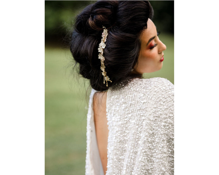 Resin Kanzashi Hair Pin: Forget Me Not Flowers, Pearl Butterfly