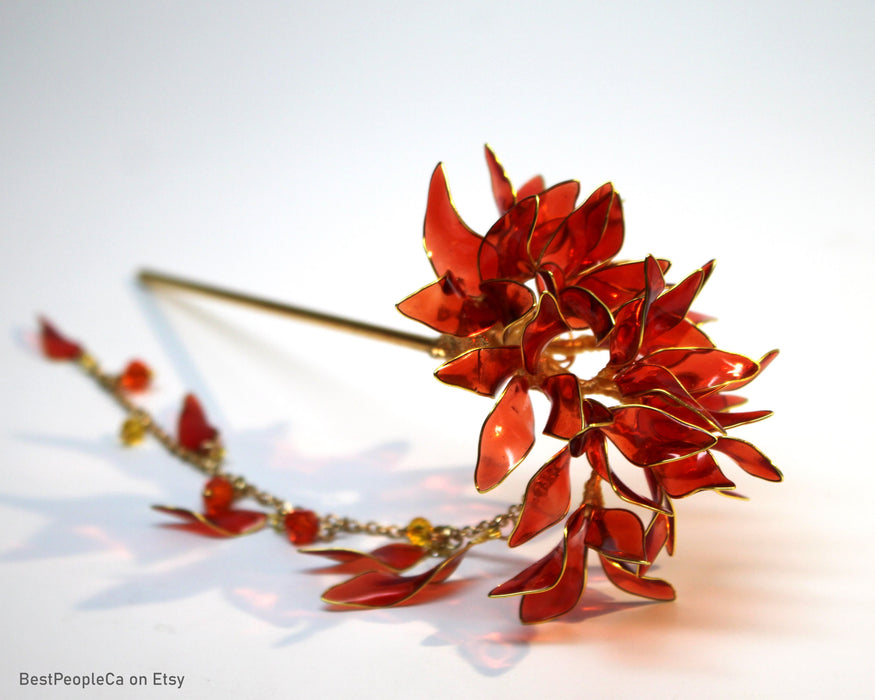 Red Flower Hairpin: Japanese Kanzashi