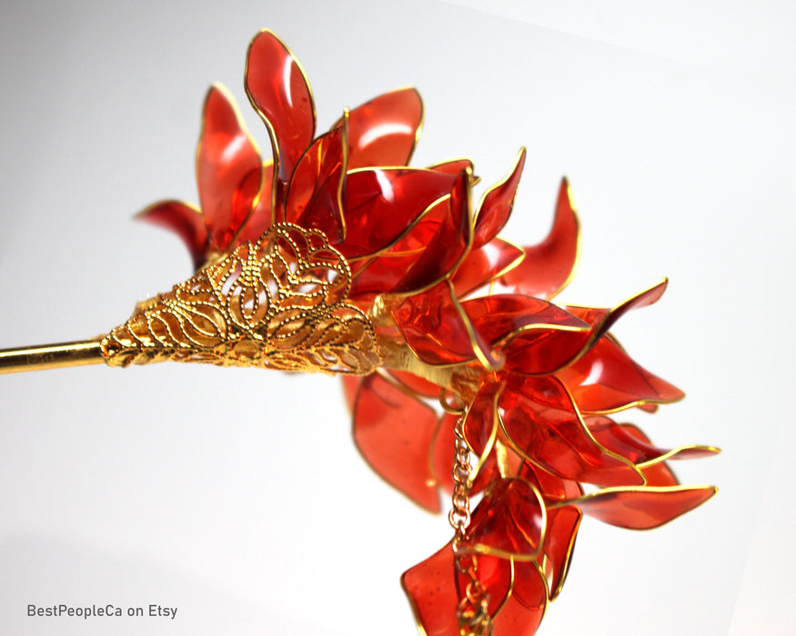 Red Flower Hairpin: Japanese Kanzashi