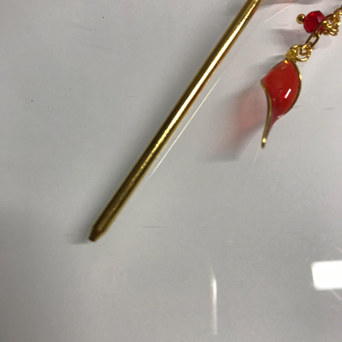 Red Flower Hairpin: Japanese Kanzashi