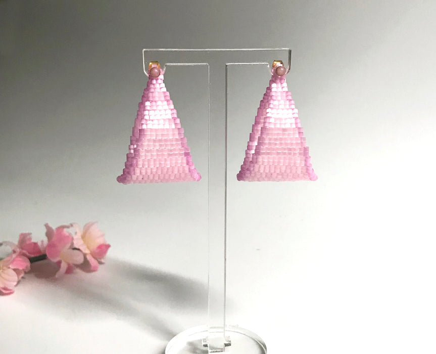 Soft Pink Beaded Loop Earrings – Handmade Miyuki 3D Wrap Earrings, Lightweight Statement Hoops, Elegant Modern Jewelry by ZELOREI