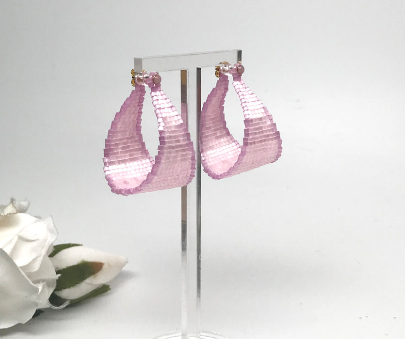 Soft Pink Beaded Loop Earrings – Handmade Miyuki 3D Wrap Earrings, Lightweight Statement Hoops, Elegant Modern Jewelry by ZELOREI