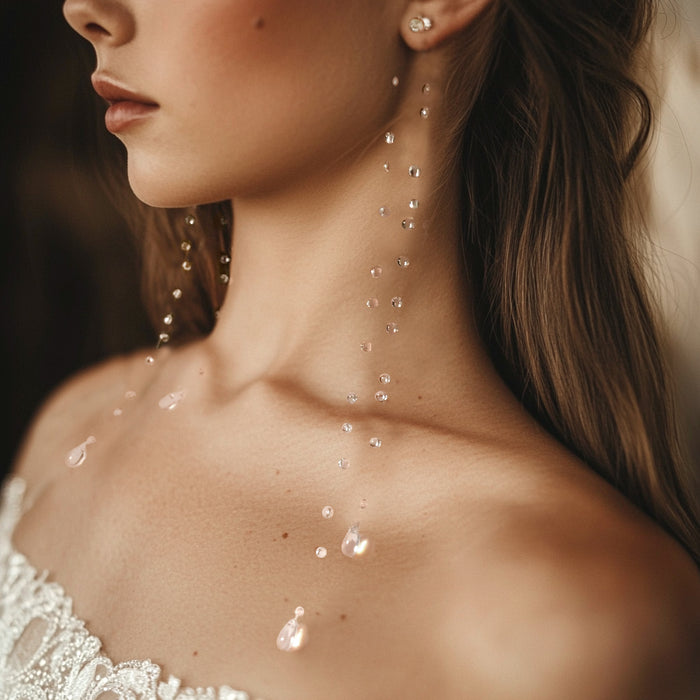 Floating Teardrop Dew Earrings Long Invisible Thread with Clear Glass Beads Delicate Water Drop Dangle Jewelry Lightweight Statement