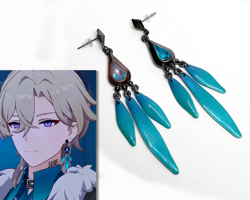 Dangle Earrings Honkai: Star Rail Aventurine Unisex Pushback, Studs Clip on Single One or a Pair, Aventurine Cosplay Accessory Handmade Gift