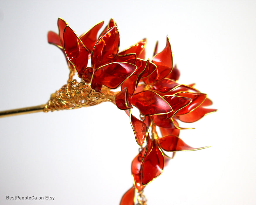 Red Flower Hairpin: Japanese Kanzashi