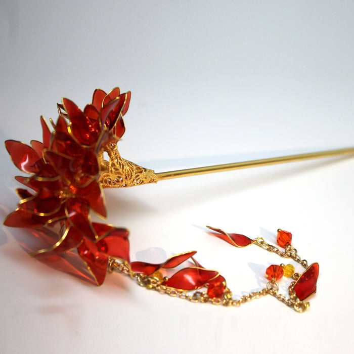 Red Flower Hairpin: Japanese Kanzashi