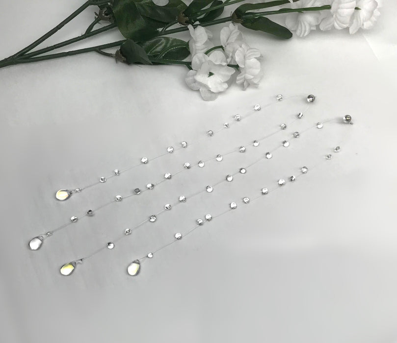 Floating Teardrop Dew Earrings Long Invisible Thread with Clear Glass Beads Delicate Water Drop Dangle Jewelry Lightweight Statement